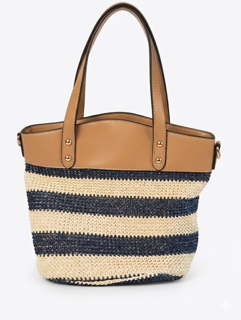 Olivia Miller Tan and Navy Striped Straw Tote